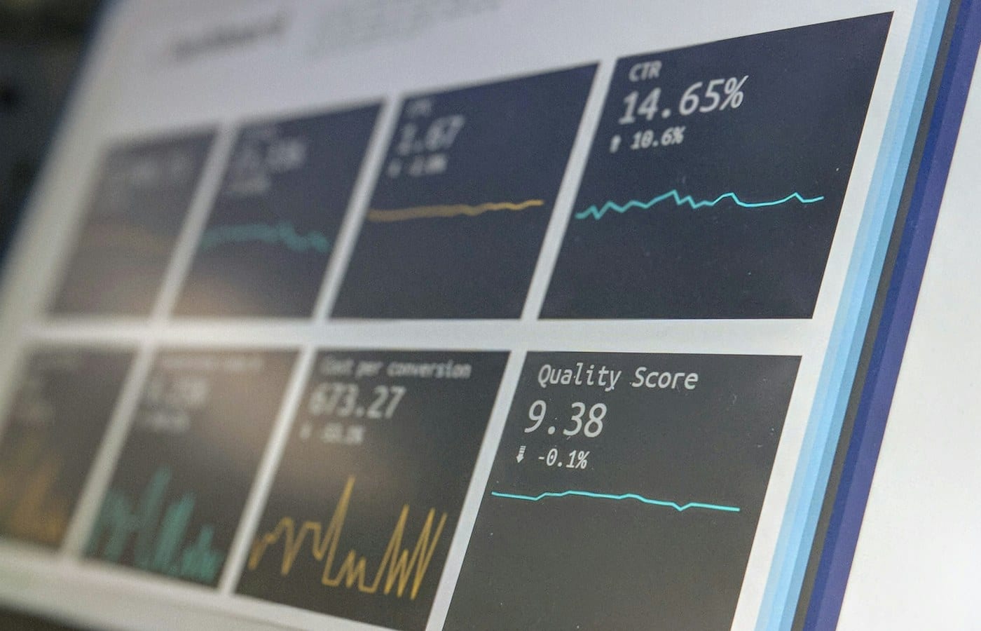 Laptop displaying analytics graphs